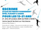 Stage de perfectionnement épée, fleuret et sabre pour les 13-21 ans